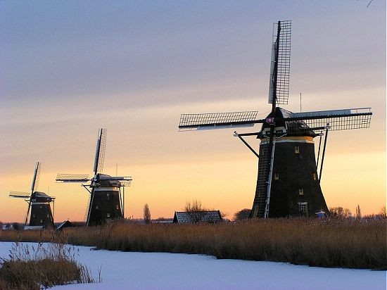 dutch mills at sunset